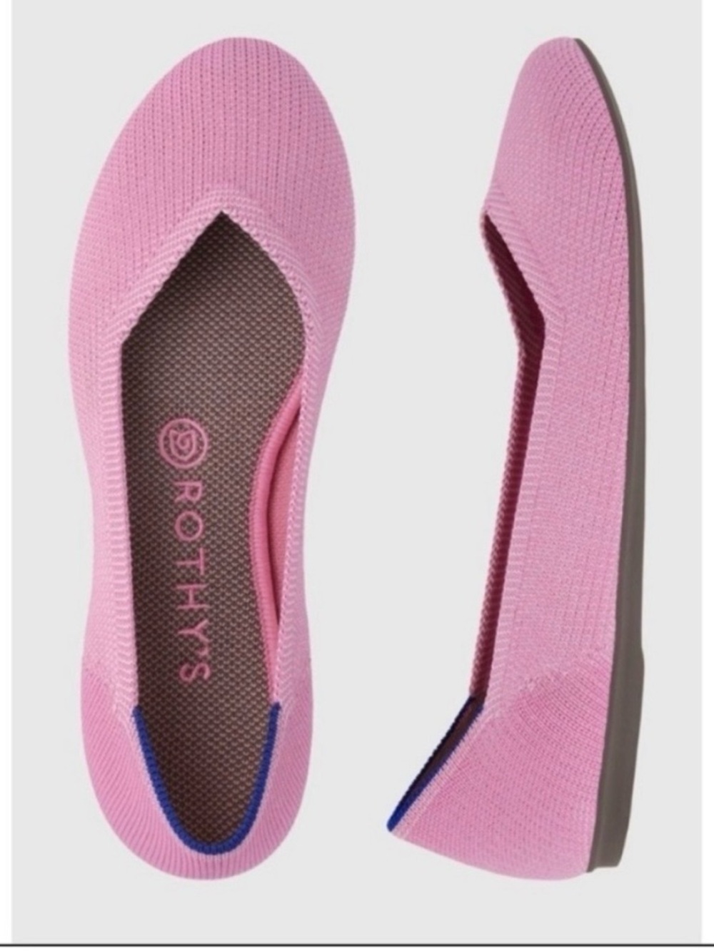 Rothy's Pink Knit Ballet Flats with Blue Trim